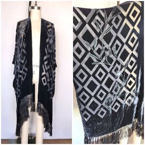 Crushed VELVET Fringed Duster Cloak Cape Flapper Shawl Piano - OS
